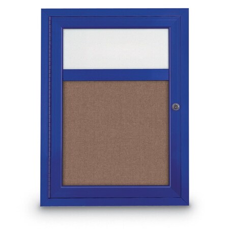 United Visual Products Slim Enclosed Corkboard, 30"x30", Black Alum Frame/Ultramarine UVEB3030-BLACK-ULTMAR